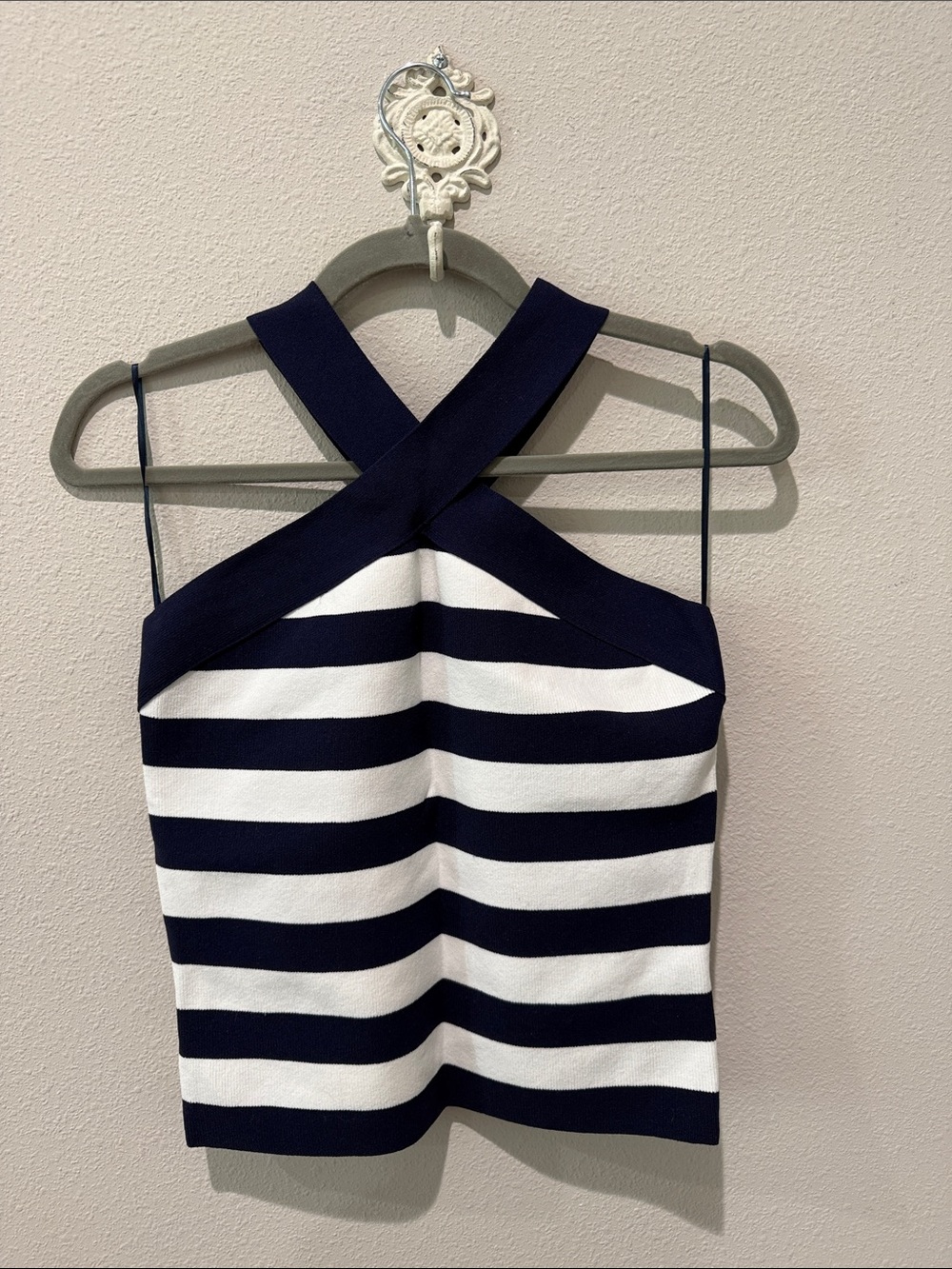 Bailey 44 Navy & White Striped Cross-Back Halter Tank